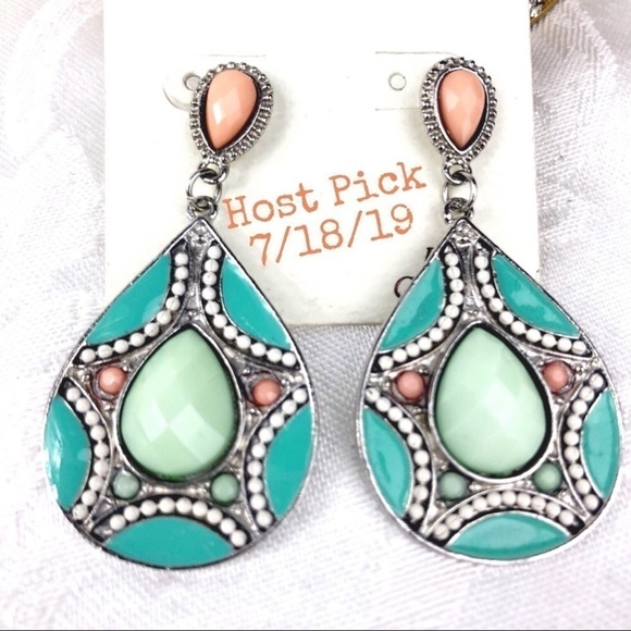 🆕 PRETTY TURQUOISE ENAMELED EARRINGS #110 - Picture 2 of 2